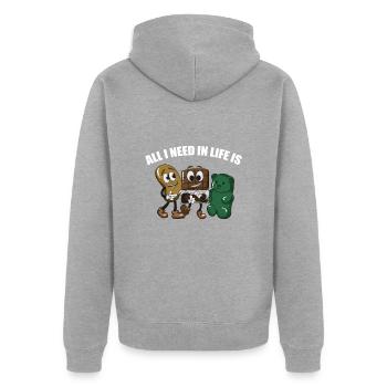 Chips Schokolade und Gummibärchen - Unisex Premium Bio Zip Hoodie - Grau meliert - Hinten - Nico (187cm)