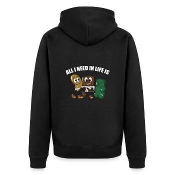 Croustilles, chocolat et oursons gélifiés - Veste à capuche bio Premium Unisexe - noir - Dos - Nico (187cm)
