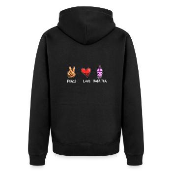 Frieden Liebe Boba Tee - Unisex Premium Bio Zip Hoodie - Schwarz - Hinten - Nico (187cm)