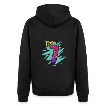 7. Geburtstag - Unisex Premium Bio Zip Hoodie - Schwarz - Hinten - Nico (187cm)