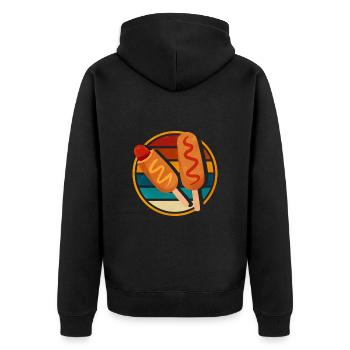 Retro Corn Dog - Unisex Premium Bio Zip Hoodie - Schwarz - Hinten - Nico (187cm)