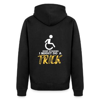 Rollstuhl - Unisex Premium Bio Zip Hoodie - Schwarz - Hinten - Nico (187cm)