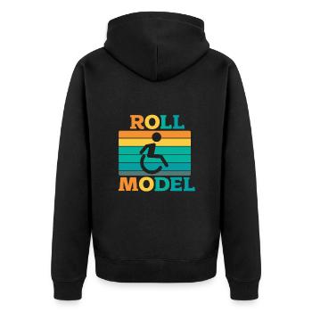 Rollstuhl - Unisex Premium Bio Zip Hoodie - Schwarz - Hinten - Nico (187cm)