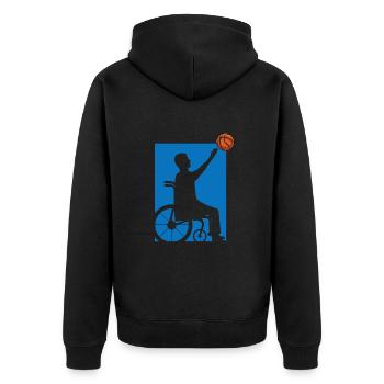 Rollstuhl - Unisex Premium Bio Zip Hoodie - Schwarz - Hinten - Nico (187cm)