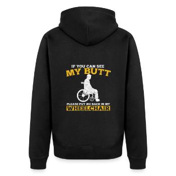 Rollstuhl - Unisex Premium Bio Zip Hoodie - Schwarz - Hinten - Nico (187cm)