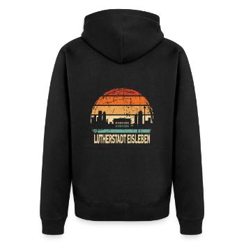 Lutherstadt Eisleben - Unisex Premium Bio Zip Hoodie - Schwarz - Hinten - Nico (187cm)