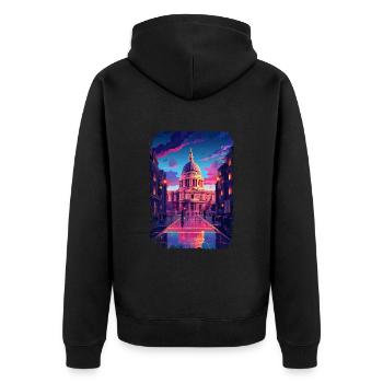 London - Unisex Premium Bio Zip Hoodie - Schwarz - Hinten - Nico (187cm)