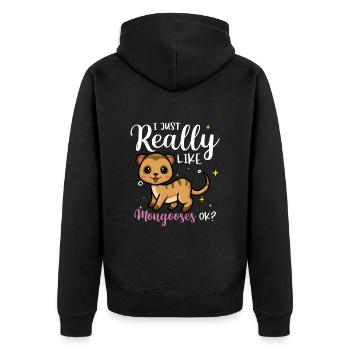 Mungusten Mungos Erdmännchen - Unisex Premium Bio Zip Hoodie - Schwarz - Hinten - Nico (187cm)