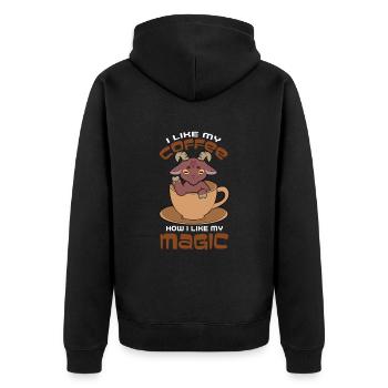 Ich mag meinen Kaffee Wie ich meine Magie mag - Unisex Premium Bio Zip Hoodie - Schwarz - Hinten - Nico (187cm)