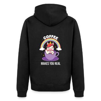 Coffee makes you real - Unisex Premium Organic Zip Hoodie - black - Back - Nico (187cm)