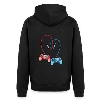 Gaming Controller Liebe - Unisex Premium Bio Zip Hoodie - Schwarz - Hinten - Nico (187cm)
