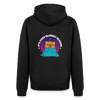 Die Saison der Kuscheldecken - Unisex Premium Bio Zip Hoodie - Schwarz - Hinten - Nico (187cm)