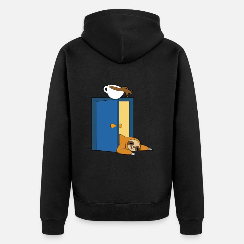 Faultier-Kaffee - Unisex Premium Bio Zip Hoodie - Schwarz