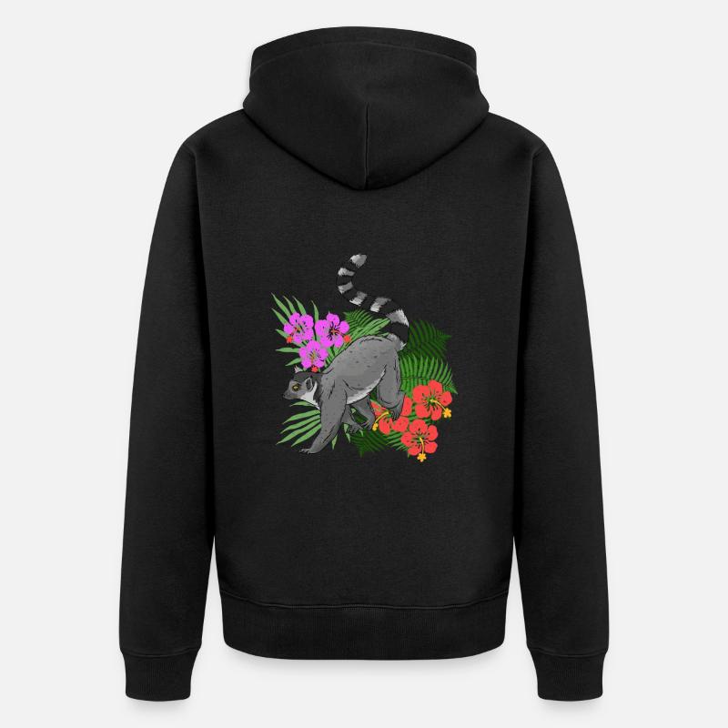 Lemur Blumen - Unisex Premium Bio Zip Hoodie - Schwarz