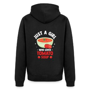 Nur ein Mädchen, das Tomatensuppe liebt - Unisex Premium Bio Zip Hoodie - Schwarz - Hinten - Nico (187cm)