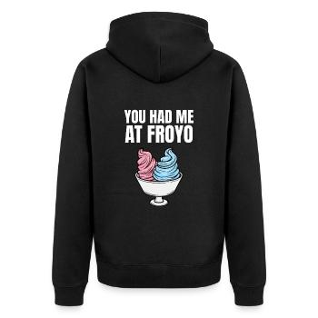 Sie hatten mich bei Froyo - Unisex Premium Bio Zip Hoodie - Schwarz - Hinten - Nico (187cm)