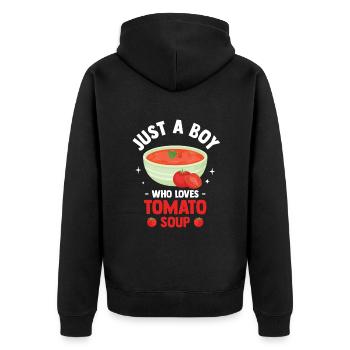 Nur ein Junge, der Tomatensuppe liebt - Unisex Premium Bio Zip Hoodie - Schwarz - Hinten - Nico (187cm)