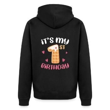C’est ma gaufre de 1er anniversaire - Veste à capuche bio Premium Unisexe - noir - Dos - Nico (187cm)