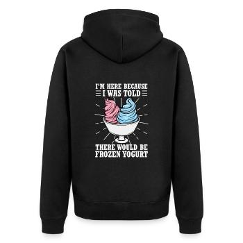 Ich bin hier, weil mir gesagt wurde, es gäbe Froze - Unisex Premium Bio Zip Hoodie - Schwarz - Hinten - Nico (187cm)