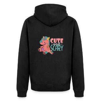 Niedlich und unheimlich - Unisex Premium Bio Zip Hoodie - Schwarz - Hinten - Nico (187cm)