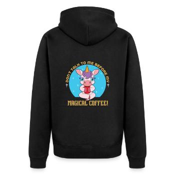Einhorn Kaffee - Unisex Premium Bio Zip Hoodie - Schwarz - Hinten - Nico (187cm)