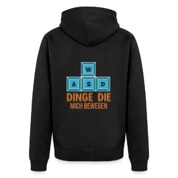WASD Dinge Dich Mich Bewegen - Unisex Premium Bio Zip Hoodie - Schwarz - Hinten - Nico (187cm)