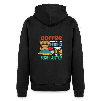 Kaffee und Bücher und Hunde - Unisex Premium Bio Zip Hoodie - Schwarz - Hinten - Nico (187cm)