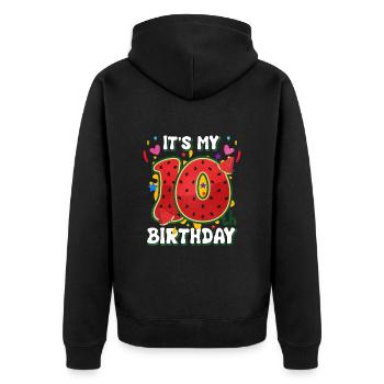 10e anniversaire Cadeau d’été de pastèque - Veste à capuche bio Premium Unisexe - noir - Dos - Nico (187cm)