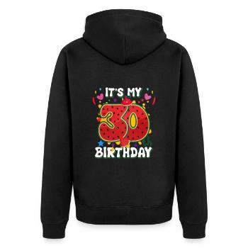 30e anniversaire Cadeau d’été de pastèque - Veste à capuche bio Premium Unisexe - noir - Dos - Nico (187cm)