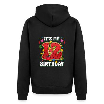 12. Geburtstag Wassermelone Sommer Geschenk - Unisex Premium Bio Zip Hoodie - Schwarz - Hinten - Nico (187cm)