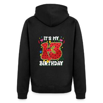 13e anniversaire Cadeau d’été de pastèque - Veste à capuche bio Premium Unisexe - noir - Dos - Nico (187cm)