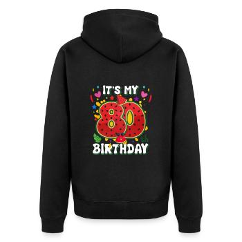 80th Birthday Watermelon - Unisex Premium Organic Zip Hoodie - black - Back - Nico (187cm)