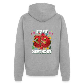 39. Geburtstag Wassermelone - Unisex Premium Bio Zip Hoodie - Grau meliert - Hinten - Nico (187cm)
