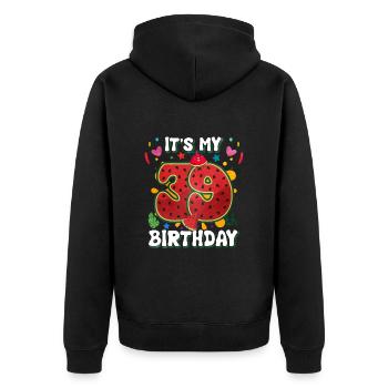 39. Geburtstag Wassermelone - Unisex Premium Bio Zip Hoodie - Schwarz - Hinten - Nico (187cm)
