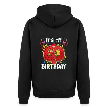 60th Birthday Watermelon - Unisex Premium Organic Zip Hoodie - black - Back - Nico (187cm)