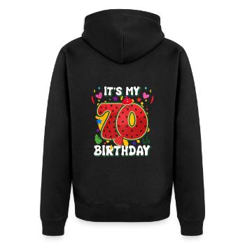 70th Birthday Watermelon - Unisex Premium Organic Zip Hoodie - black - Back - Nico (187cm)