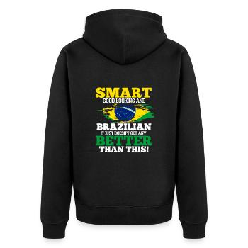 Brasilien - Unisex Premium Bio Zip Hoodie - Schwarz - Hinten - Nico (187cm)