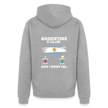 Argentine - Veste à capuche bio Premium Unisexe - gris chiné - Dos - Nico (187cm)