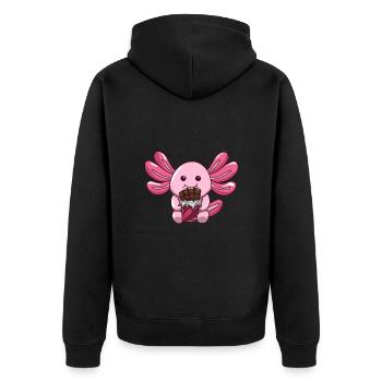 Schokolade - Unisex Premium Bio Zip Hoodie - Schwarz - Hinten - Nico (187cm)