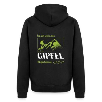 Ich seh schon den Gipfel - Berge - Wanderer - Unisex Premium Bio Zip Hoodie - Schwarz - Hinten - Nico (187cm)