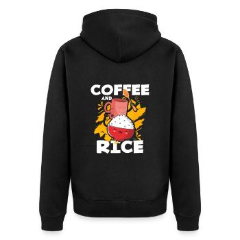 Rice - Unisex Premium Organic Zip Hoodie - black - Back - Nico (187cm)