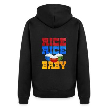 Rice - Unisex Premium Organic Zip Hoodie - black - Back - Nico (187cm)