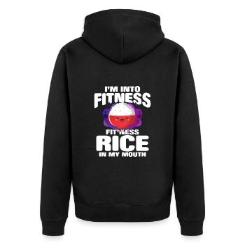 Rice - Unisex Premium Organic Zip Hoodie - black - Back - Nico (187cm)