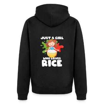 Rice - Unisex Premium Organic Zip Hoodie - black - Back - Nico (187cm)