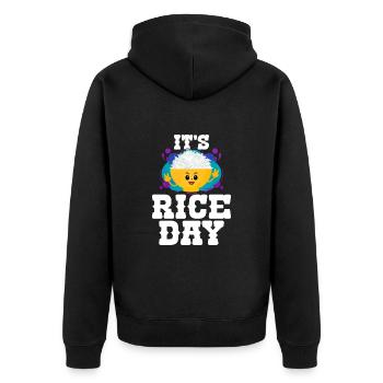 Rice - Unisex Premium Organic Zip Hoodie - black - Back - Nico (187cm)