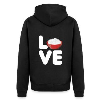 Rice - Unisex Premium Organic Zip Hoodie - black - Back - Nico (187cm)