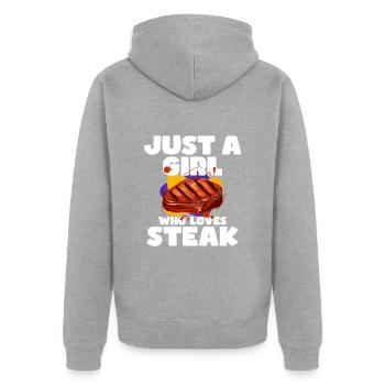 Steak - Unisex Premium Bio Zip Hoodie - Grau meliert - Hinten - Nico (187cm)