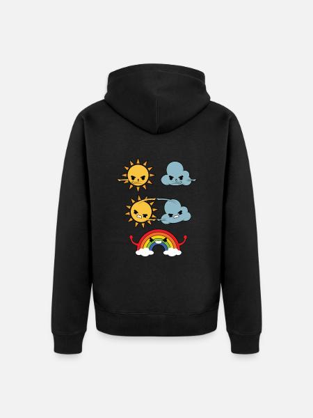 Sun, Clouds, Rainbow - Unisex Premium Organic Zip Hoodie - black
