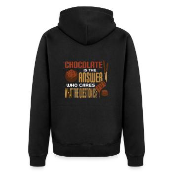 Schokolade Ist die Antwort Was war die Frage? - Unisex Premium Bio Zip Hoodie - Schwarz - Hinten - Nico (187cm)