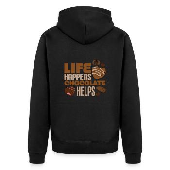Das Leben passiert Schokolade Hilft - Unisex Premium Bio Zip Hoodie - Schwarz - Hinten - Nico (187cm)